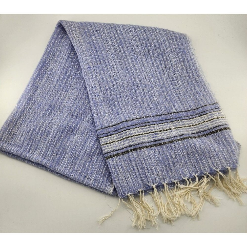 Ann Taylor Loft Oversize Lightweight‎ Scarf Shawl Blue White Striped 24.5" x 68"